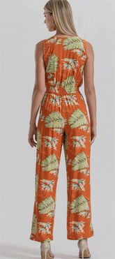 Printing Collared Long Sleeve Jumpsuit Pants
